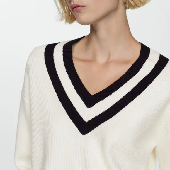 CONTRASTING V-NECK SWEATER - Picture 7 of 7